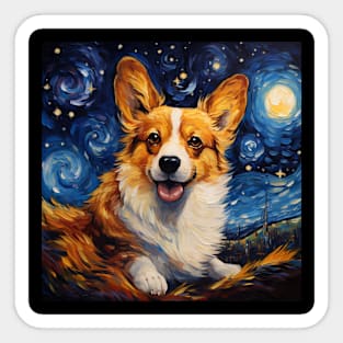 Corgi Starry Night Painting Sticker